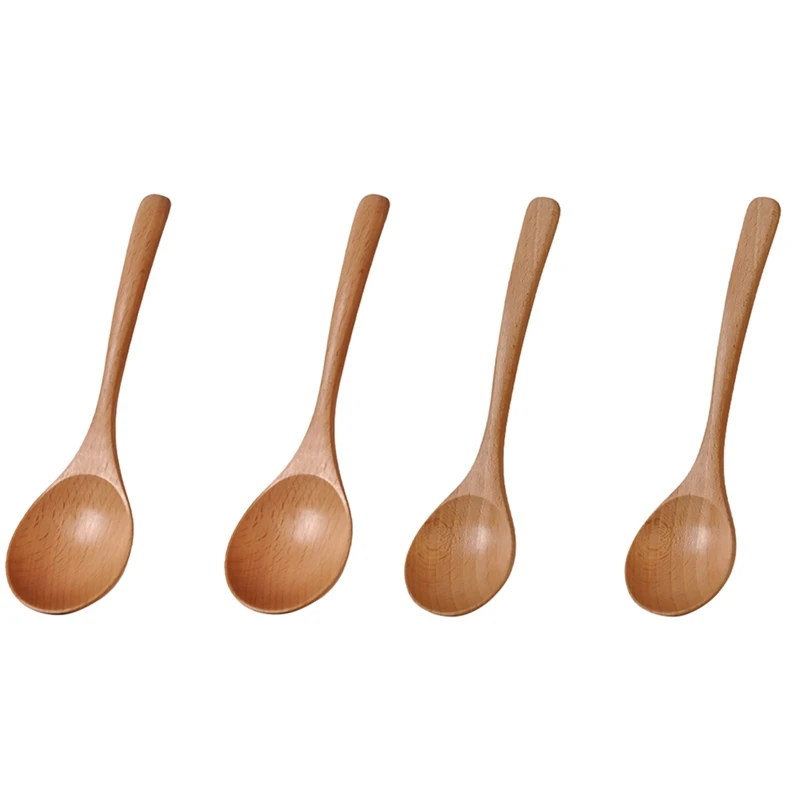 

4 Pcs Wooden Spoons For Eating, Eco-Friendly Handmade Teaspoon For Dinner, Salad Desserts, Snacks, Cereal, Fruit, S & M