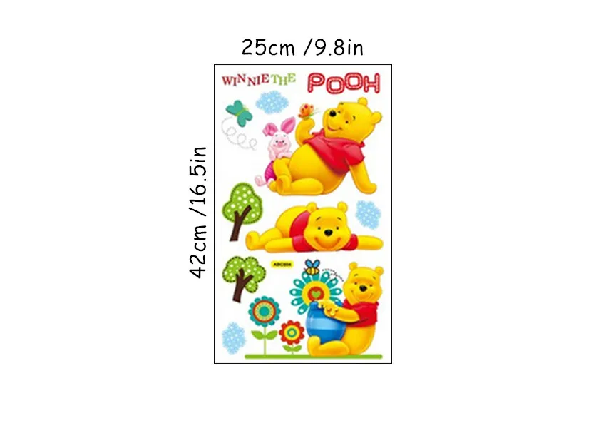 ABC604 Winnie Bear Детские любимые аниме наклейки на стену в виде медведя Винни Пуха 3d Виниловые наклейки для детской комнаты украшения мультфильм обои - Цвет: ABC604 Winnie Bear