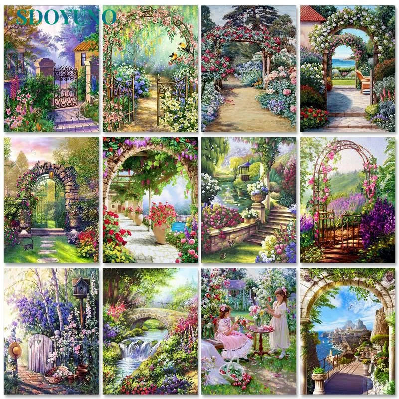

SDOYUNO Paint By Numbers Kits On Canvas Garden Scenery DIY Frame 60x75cm Oil Painting By Numbers Landscape Wall Art Home Decor