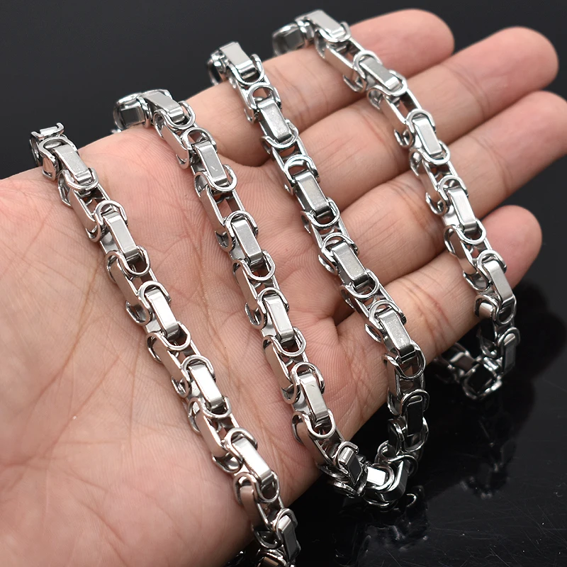 

AMUMIU Byzantine Chain Link Box Necklace For Men Women Stainless Steel Accessories HN166
