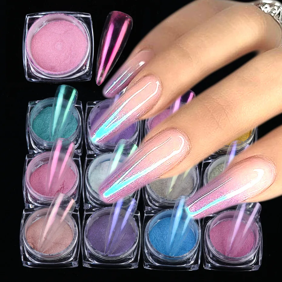 

Nail art Glitter Pearl Solid Metallic Blue Purple Nail Chrome PigmentSet DIY Manicure Decor Aurora Metal Powder 0.5g