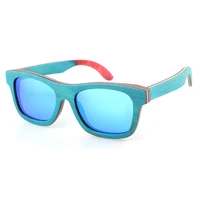 dropshipping fashionable blue lens frame glasses shades mens handmade bamboo skateboard wood sunglasses