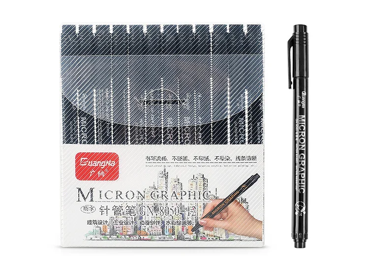 12pcs set 12 шт. водонепроницаемый светопрочный микрон PenTip тонкий лайнер черный эскиз набор маркеров воды для манги - Цвет: 12pcs set
