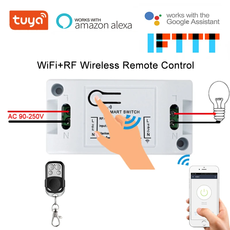 Умный Wifi РЧ выключатель приемник реле переключатель 10А/2200 Вт беспроводной пульт