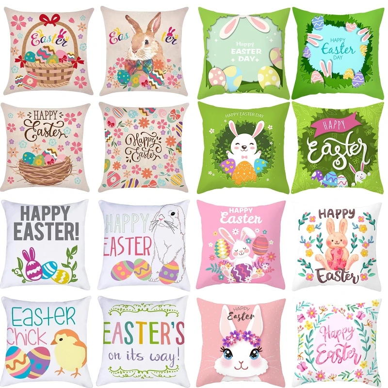 

Easter Throw Pillow Covers 25x25cm Pillowcase Bunny Lumbar Pillow Car Cushion Seat For Back Pain Sofa Couch Cover