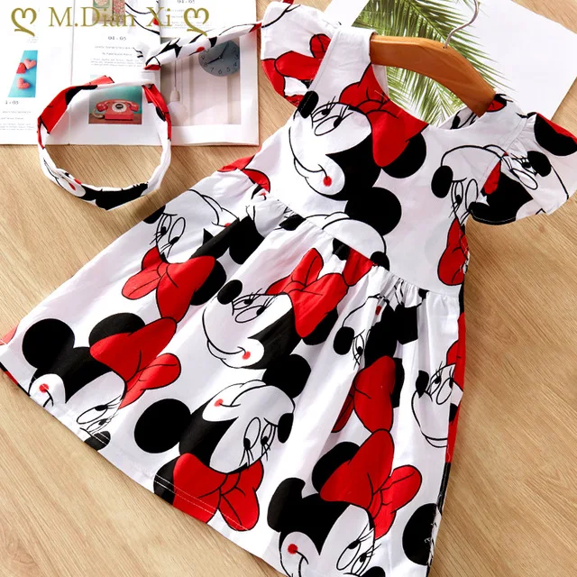 Girl Dress 1-7Y Children's Clothing Summer New Cotton Beach Minnie Cowboy Stitching Cartoon Pattern | Детская одежда и обувь