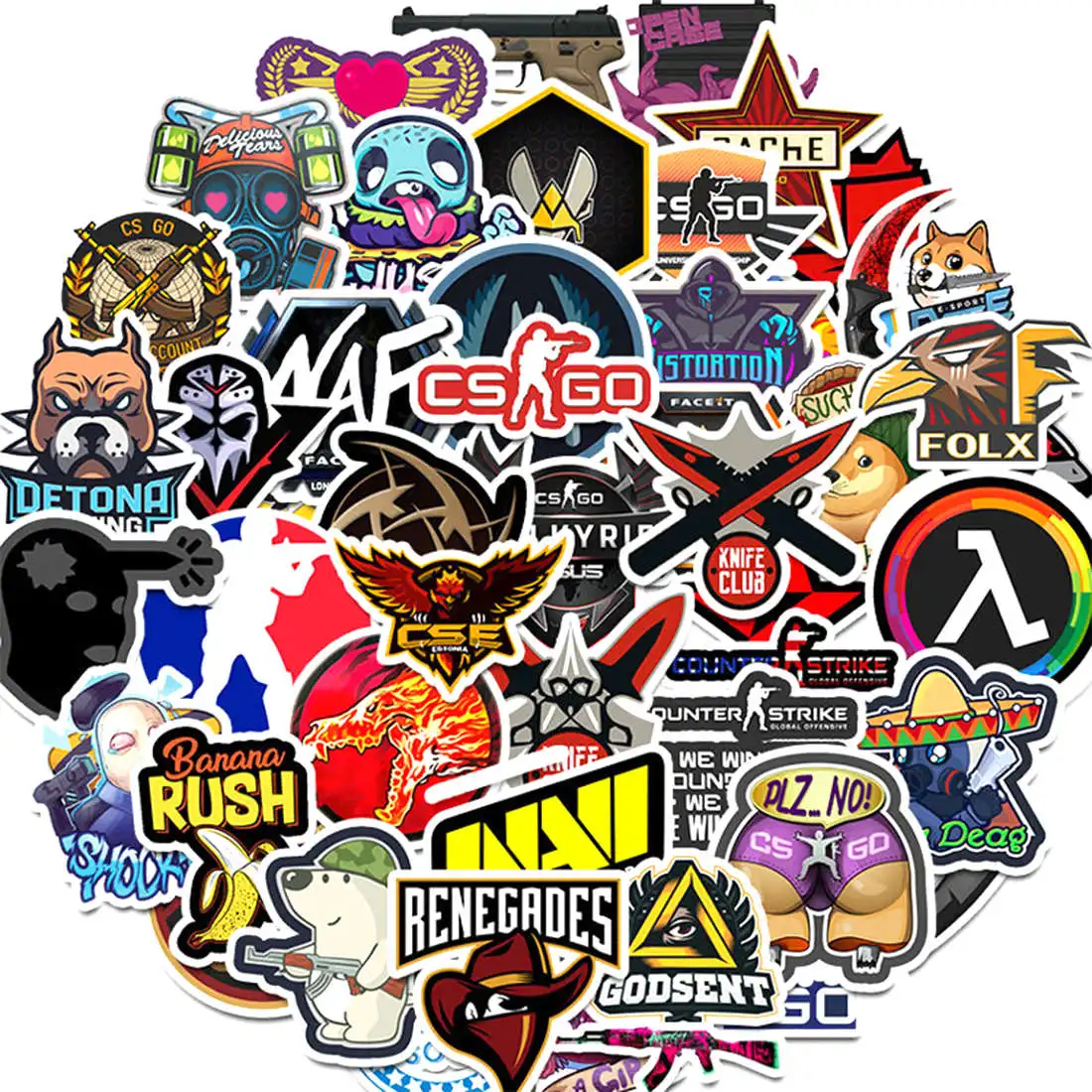 

50pcs FPS Shooting Game CS GO Team Logo Mix Pattern Phone Laptop Pad Case Guitar Luggage Skateboard Bike Motorcycle Car Stickers