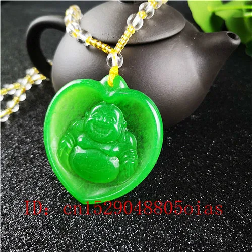 

Natural A Emerald Maitreya Green Jade Pendant Beads Necklace Charm Jadeite Jewellery Carved Buddhism Amulet Gifts for Women Men