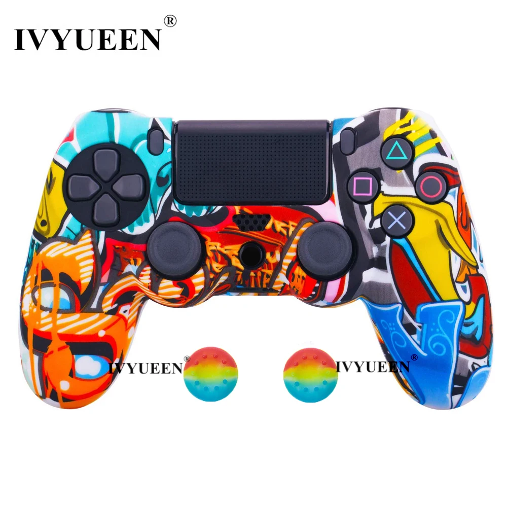 IVYUEEN для sony Dualshock 4 PS4 DS4 Slim Pro контроллер силиконовый камуфляжный чехол защитная кожа+ ручка для большого пальца колпачки для Play Station 4