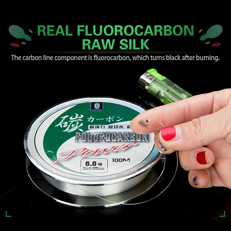 ZUKIBO 50M 100% True Fluorocarbon Fishing Line Japanese Carbon Fiber Line Monofilament Leader Line Front Wireway Transparent