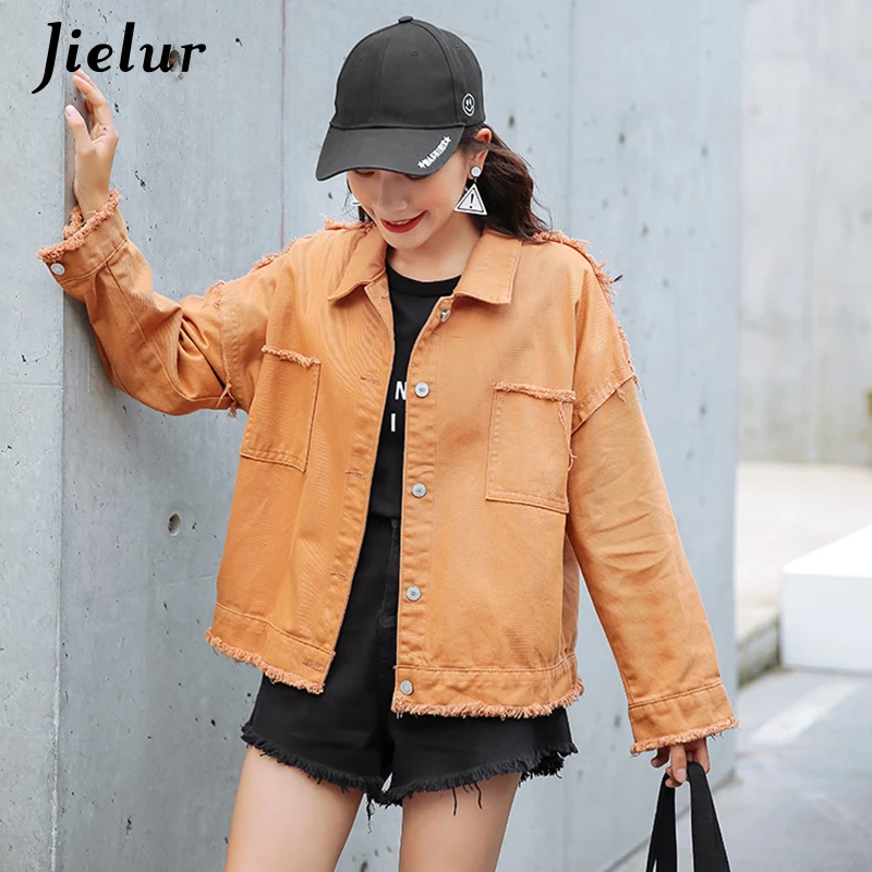 Женская куртка Jielur однотонная хипстерская уличная с карманами отложным