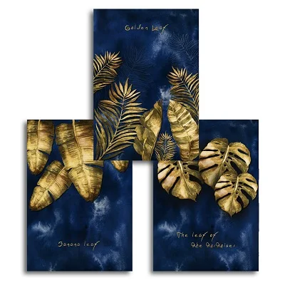 Роскошный настенный холст с золотым листом картина растением синий плакат и