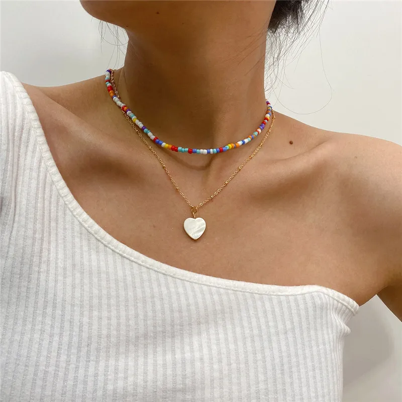 

Fashion Simple Color Rice Bead Necklace Beaded Clavicle Chain Item Set, Personalized Geometric Female Jjewelry
