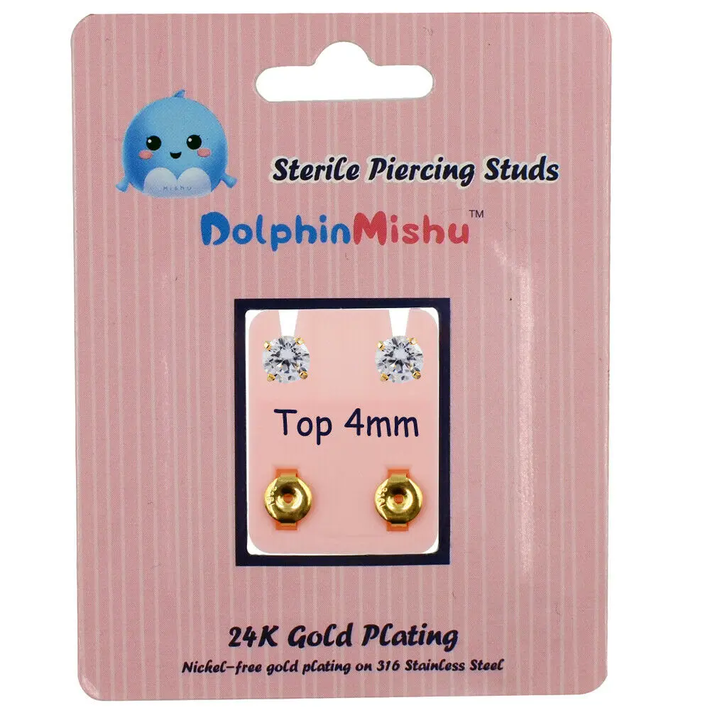 ST34404 4mm top CHUANCI 1 пара 24K золото Цвет хирургическая сталь CZ камень серьги-гвоздики хрящевой пирсинг ювелирные изделия для тела - Окраска металла: ST34404 4mm top