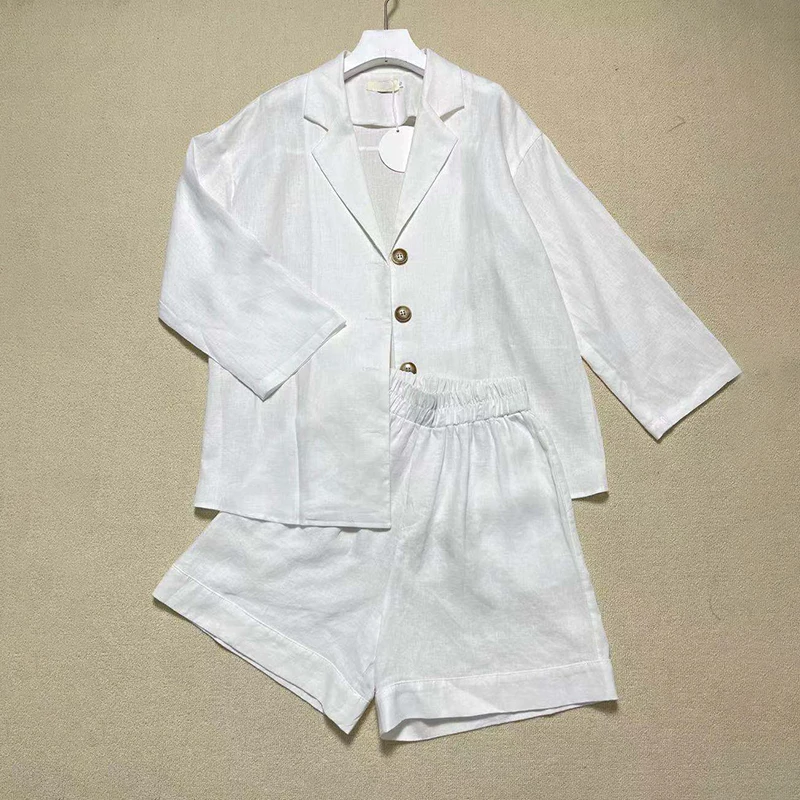 

TWOTWINSTYLE Casual Two Piece Set For Women Notched Long Sleeve Blazers Loose Short Pants Solid Sets Female Summer 2021 Clothing