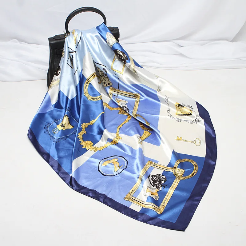 

90cm Square Scarf Hijab Satin Silk Women Scarves Bandana Headband 2021 New Fashion Shawl Bag Wrap Hair Tie Band Foulard Muffler
