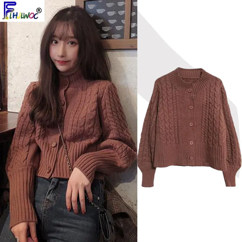 Женский Укороченный трикотажный кардиган в стиле преппи с пуговицами японском