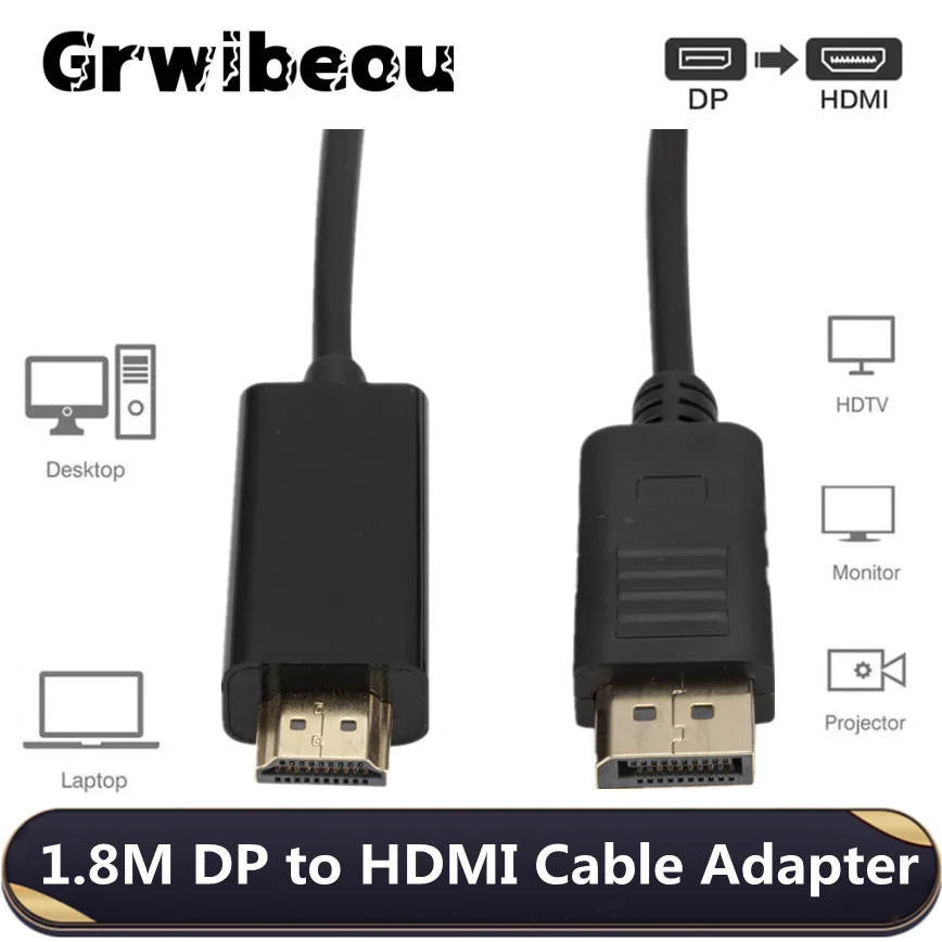 Adaptador HDMI Displayport de 1,8 M/6 pies, convertidor de puerto de pantalla...