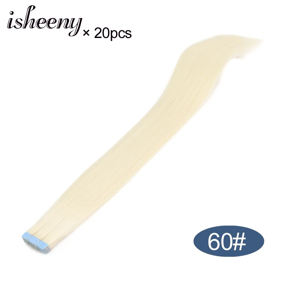 Isheeny 1" 18" 2" 22" 2" Реми ленты в человеческих волос Смешанный Цвет 18/613# Бесшовные лента на волосы прямые салон Стиль 20 штук - Цвет: #60
