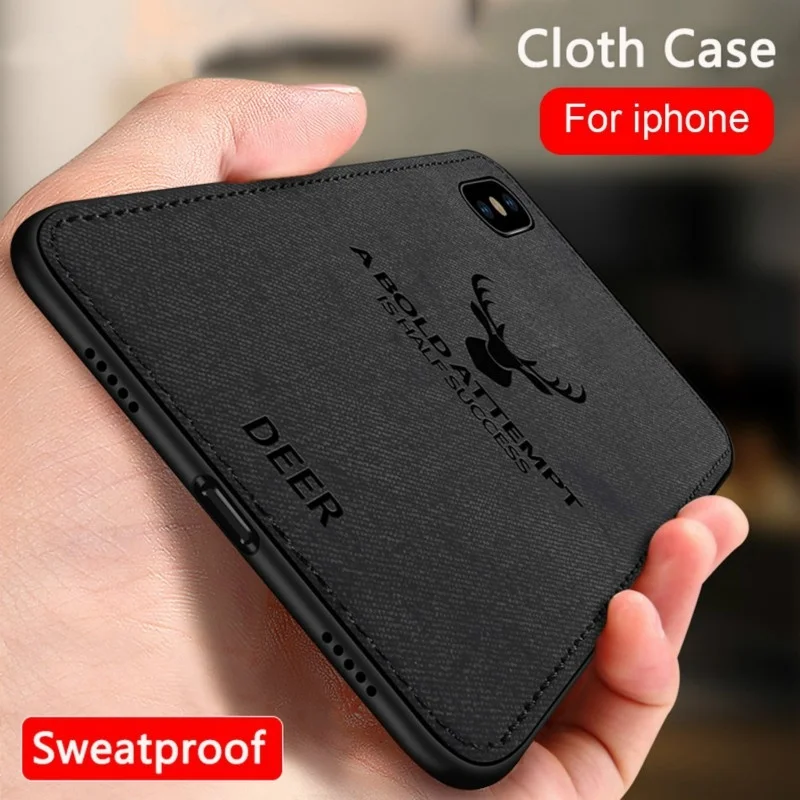 

Luxury Retro Deer Cloth Texture Phone Case For iphone 7 8 6 S 6S Plus X XS Max XR Ultra thin Soft TPU Fabric Cover Leather Cases