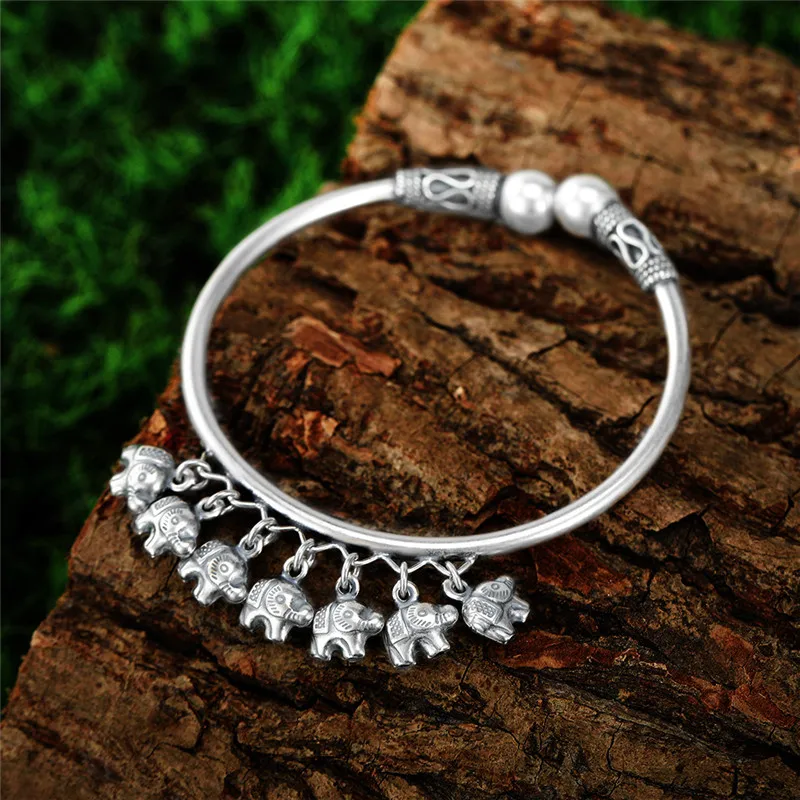 V. YA Твердые 925 пробы серебряные браслеты из манжеты браслеты для женщин милый слон талисманы браслет тайские серебряные ювелирные изделия