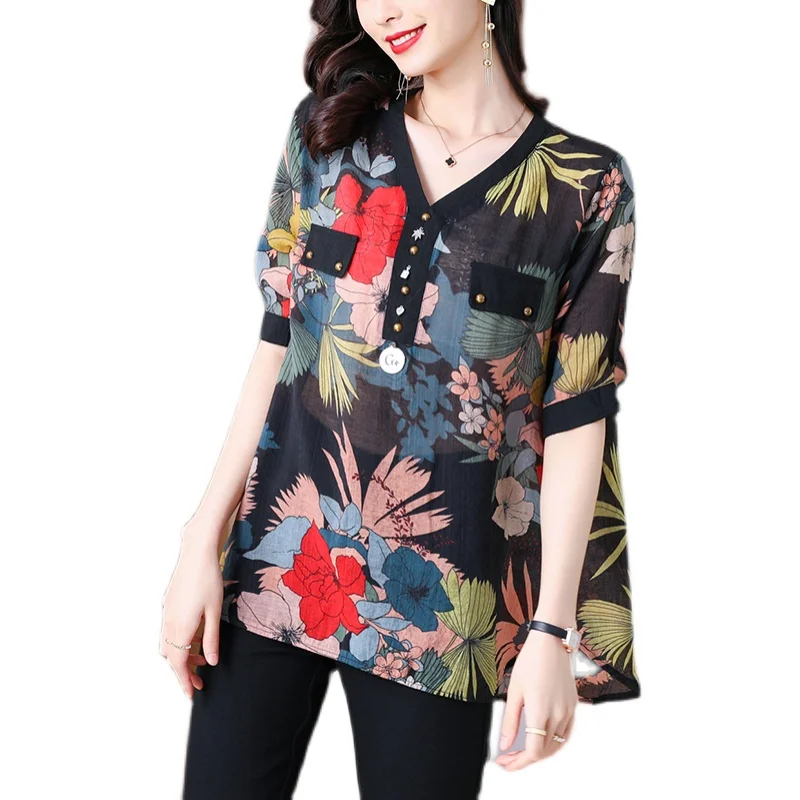 

COIGARSAM 3XL Plus Size Fashion blouse women New Loose Floral Print blusas womens tops blouses Design And Color 7967
