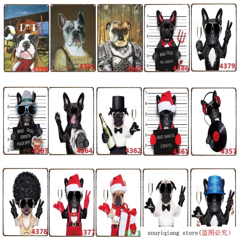 Винтажные жестяные знаки в виде мопса 20x30 см табличка со звездами для домашних