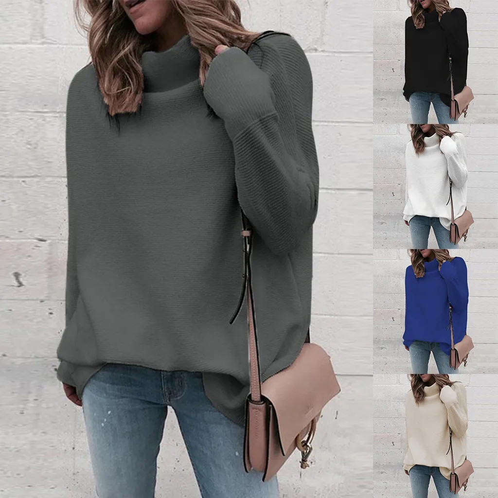 Long Sleeve Autumn Winter Sweater Women White Knitted Sweaters Pullover Jumper Fashion 2019 Turtleneck Female | Женская одежда