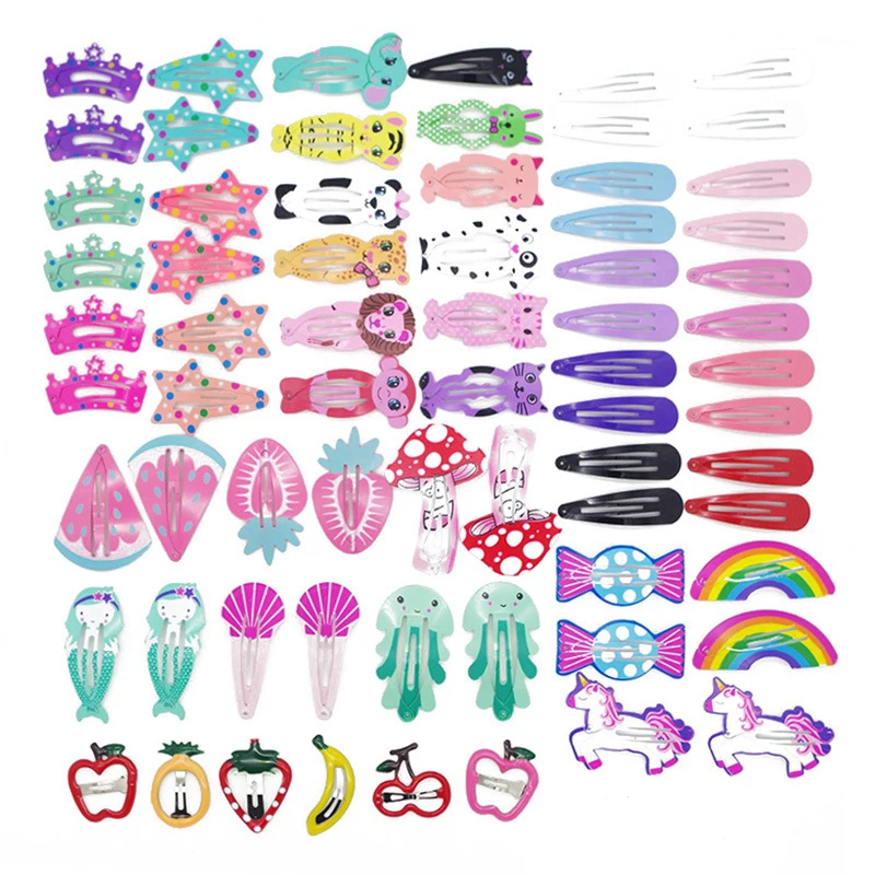 

30-68Pcs/Set New Cute Children Hairpins Headwear Set Print Painting Girls Metal Princess Hair Clips Kids Animal Hair Accessories