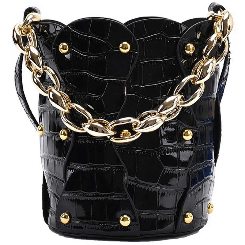 

Stone Pattern Chain Tote Bucket Bag 2021 Fashion New Quality PU Leather Women's Designer Handbag Rivet Shoulder Messenger Bag