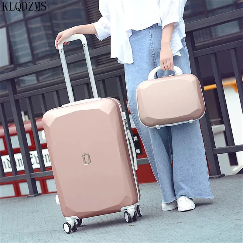KLQDZMS 20’’22’’24’’26Inch ABS Lightweight Suitcase On Wheels Trolley Luggage Set With Cosmetic Bag For Women Men