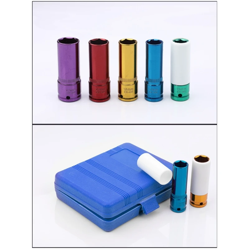 

5pcs/set Colorful Tire Protection Sleeve Wheel Wall Deep Impact Nut Sockets Tool 19QB