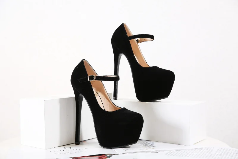 

Summer Black Sexy Suede Waterproof Platform Ultra-fine High-heeled Women's Sandals Round Toe With Buckle Women's Shoes Simple