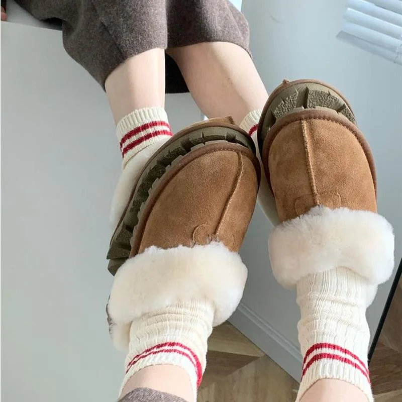 Furry Slippers Women's Winter 2021 New Leather Wool Baotou Slippers To Keep Warm Fur At Home Plus Velvet Cotton Slippers