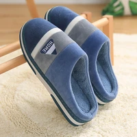 coslony slipper men warm striped indoors anti slip winter house shoes house bedroom slippers warm winter cotton slippers blue