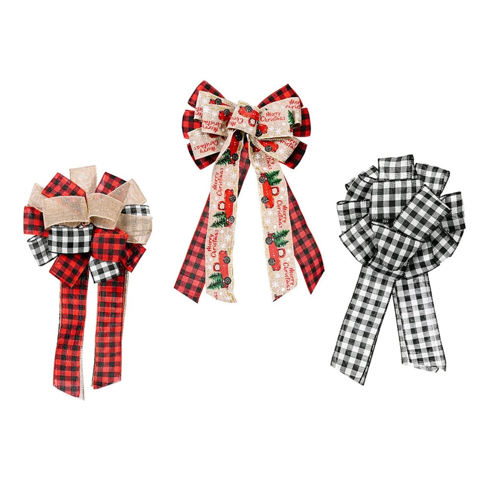 

Large Christmas Bows Gift Ornament New Year Home Decor For Craft Plaid 1PC Handmade Dress Up Decorative Flowers