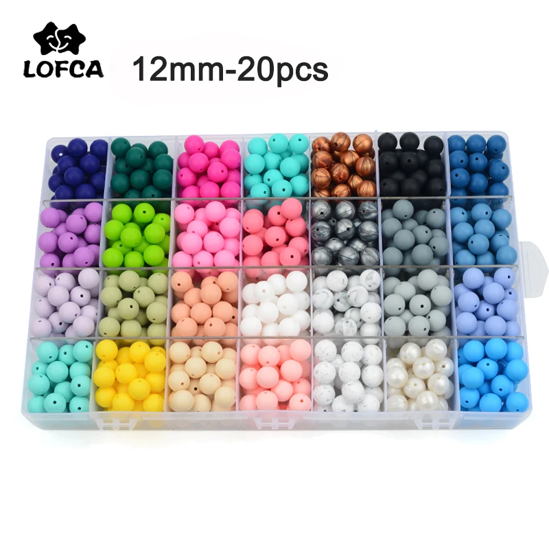 LOFCA-Cuentas redondas de silicona de grado alimenticio, mordedor de silicona sin BPA, juguetes para manualidades, 12mm, 20 unids/lote-0