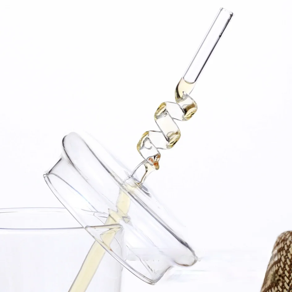 Creative Heat-resistant Transparent Glass Straw Milk Tea Juice Reusable Twist Straws Bending Long Stem Sip |