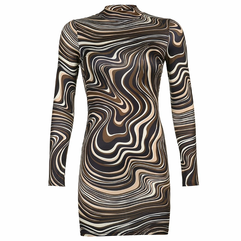 

2021 spring and summer new sexy big backless water ripple printing slim fit bag hip dress short skirt