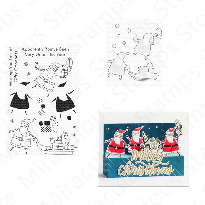 

New Santa Claus Clear Stamps and Metal Cutting Dies For Decoration Craft Making Word Greeting Card Scrapbooking Album Christmas