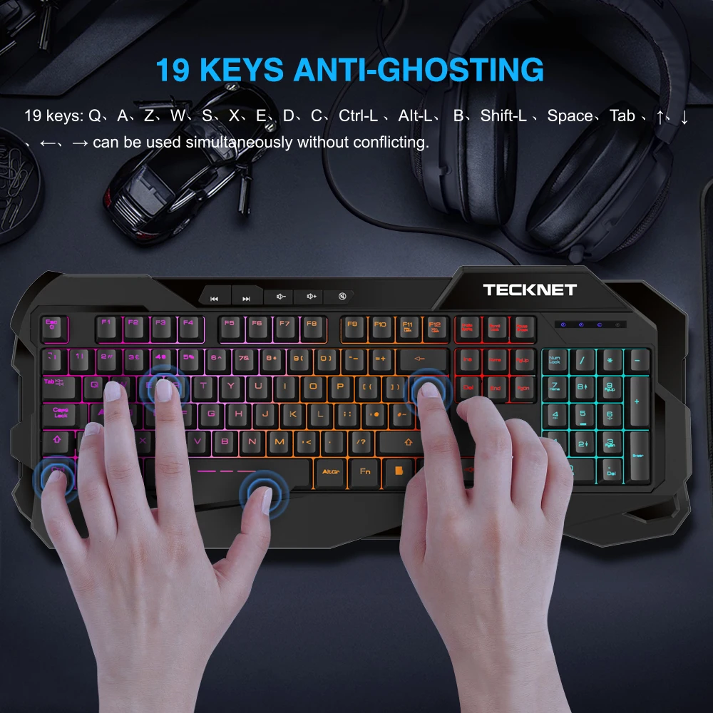 TeckNet 101 Keycaps Проводная игровая клавиатура черная английская с подсветкой