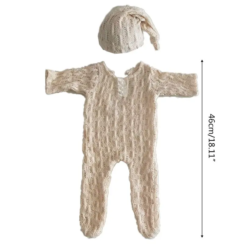 

2Pcs Newborn Photography Props Suit Romper Hat Set Long Sleeve Jumpsuits Outfit