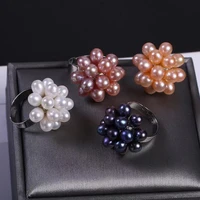 natural freshwater pearl rings many color and many pearls adjustable rhodium color ring for women fashion jewelry wholesale