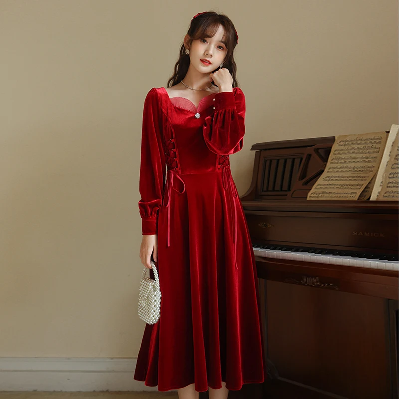 

Женское бархатное платье с V-образным вырезом, Красное Облегающее Платье с длинным рукавом