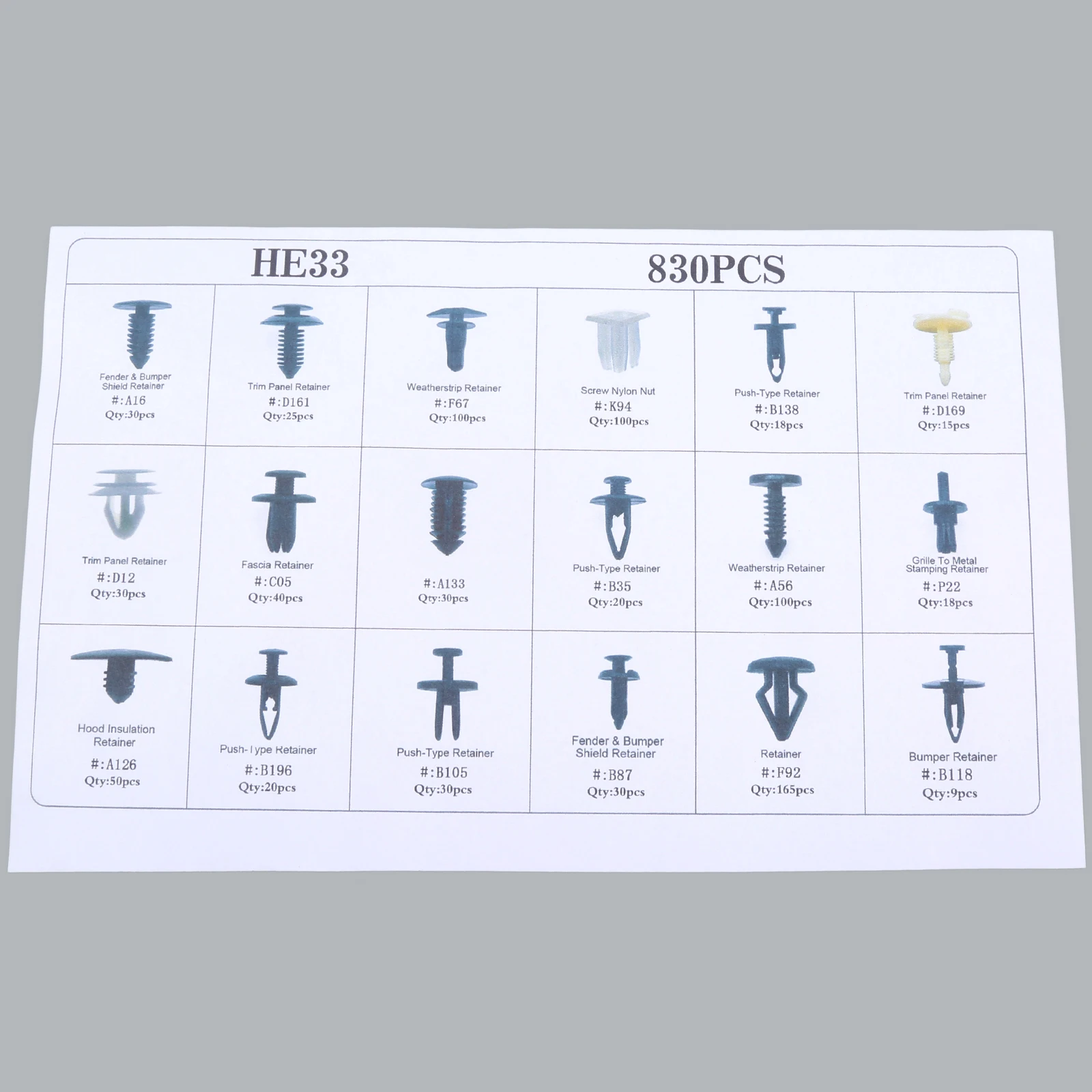 830 шт. смешанный Автомобильный Крепеж Универсальный зажим для упаковки в коробке