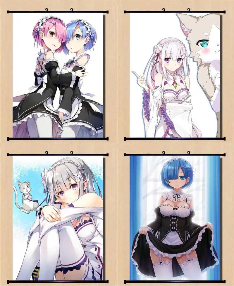 1 шт. аниме Re:Zero kara Hajimeru Isekai Seikatsu Ram Rem печатный плакат картина прокрутки домашний