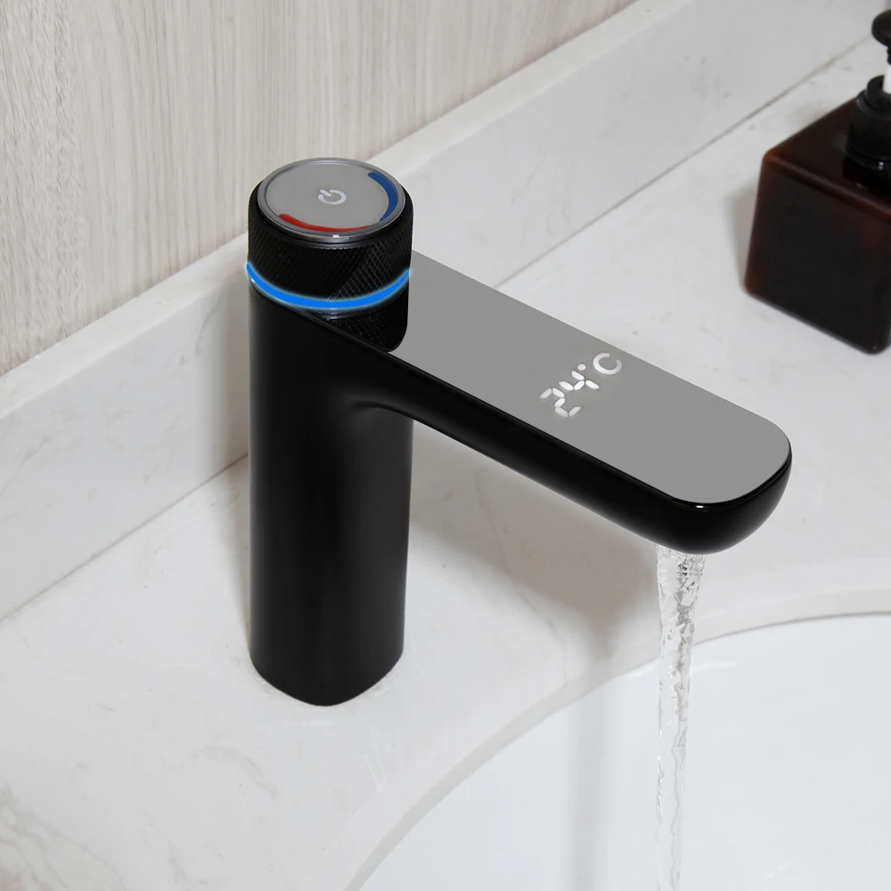 Смеситель для раковины ZAPPO черный кран с цифровым дисплеем хромированный горячей