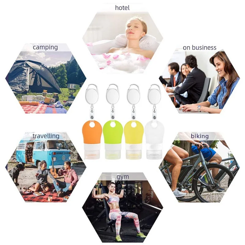 

4PS/Set Portable Silicone Travel Bottles Hand Sanitizer Holder with Keychain Liquid Soap Dispenser Containers Outdoor