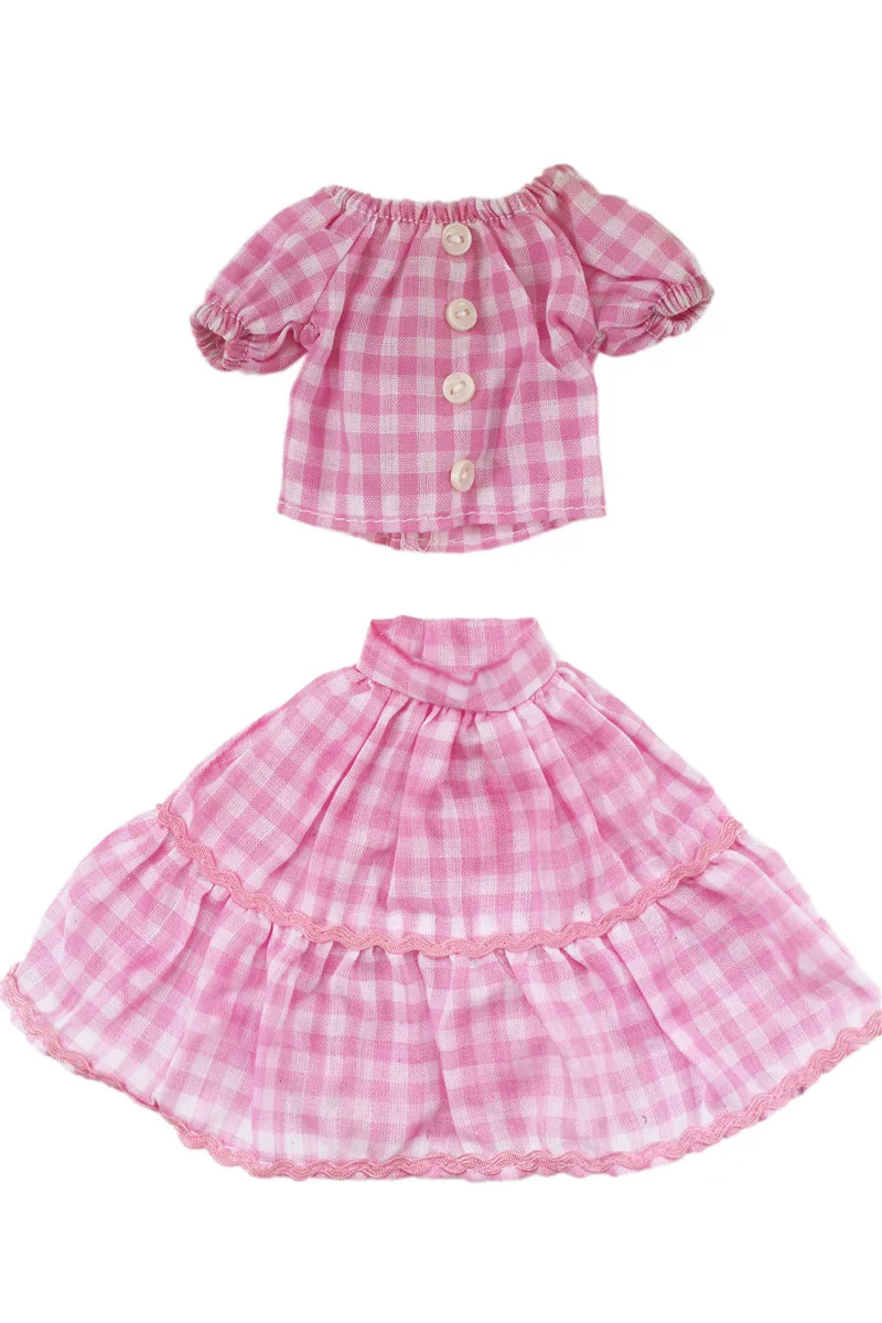 

Pink Lattice Dress Outfit Set for Barbie 1/6 30cm BJD FR Doll Clothes Accessories Play House Dressing Up