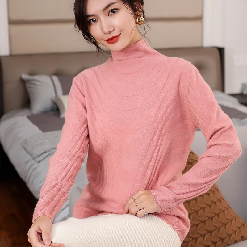 Короткий кашемировый свитер с высоким воротником и воланами Свободный теплый